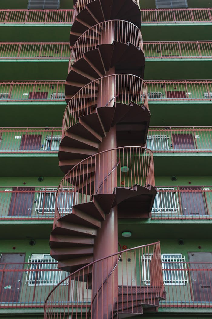 Spiral staircase near residential house